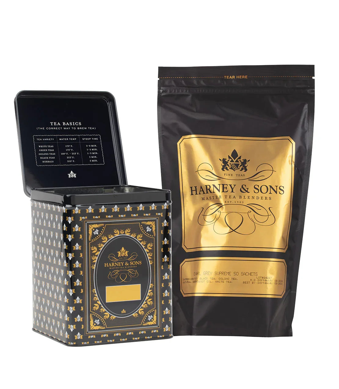 Harney & Sons Hinged Storage Canister – Earl Grey Supreme Sachets Bundle